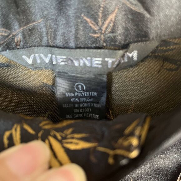 Vivienne Tam Black Chino Pants with Leaf Designs and Pockets Straight Leg Size 1 - Picture 3 of 3